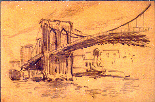 (Brooklyn Bridge Sketch by Lewis Mumford)